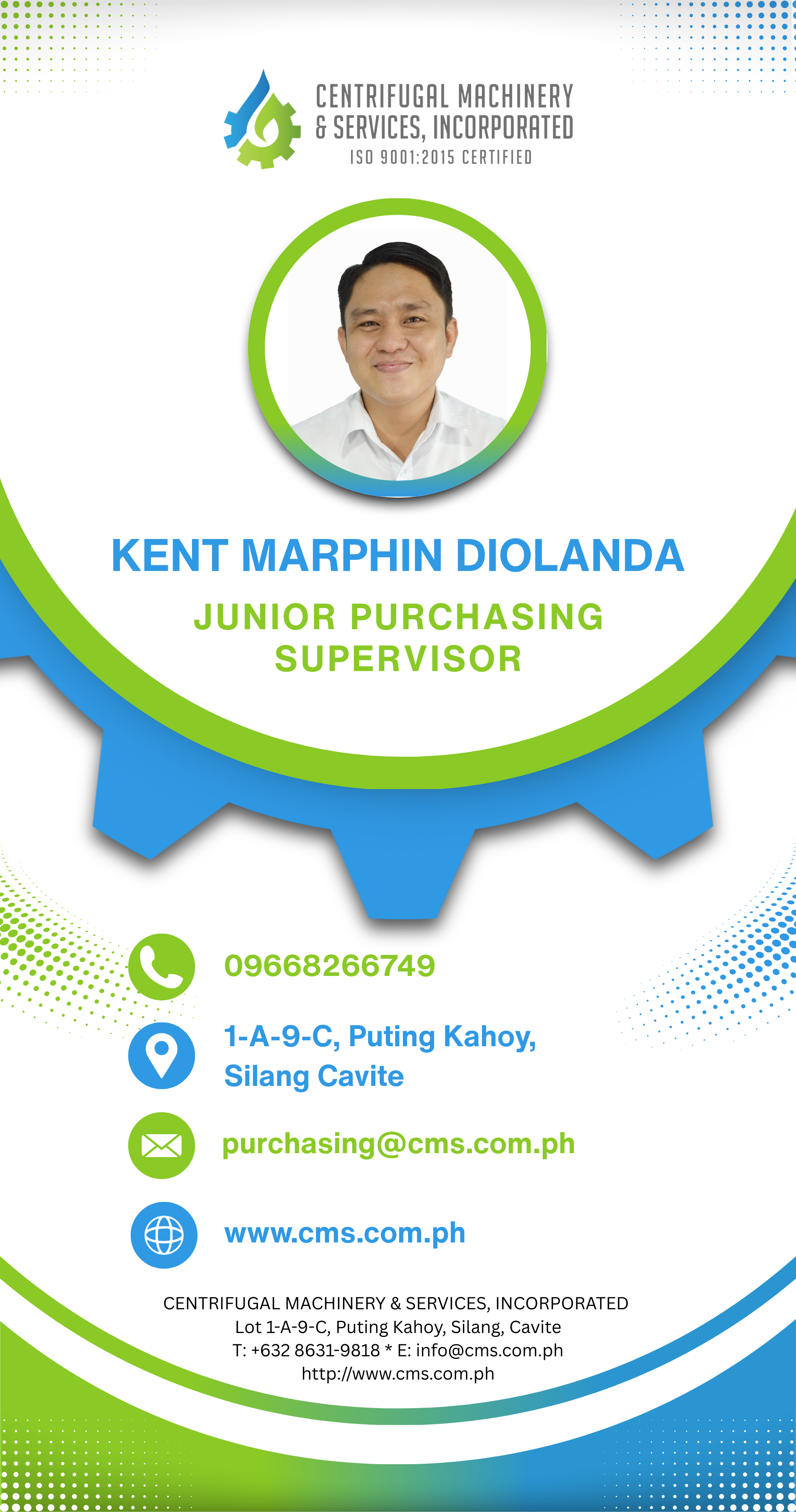 KENT MARPHIN DIOLANDA - Junior Purchasing Supervisor, Centrifugal Machinery & Services, Inc.